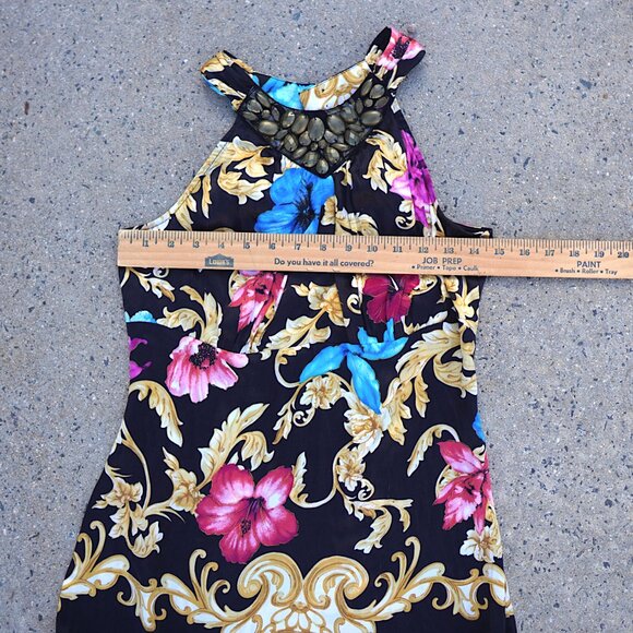Vintage Cache Silk Beaded Halter Top S Floral Baroque Glam Blouse Flowy - Picture 8 of 12